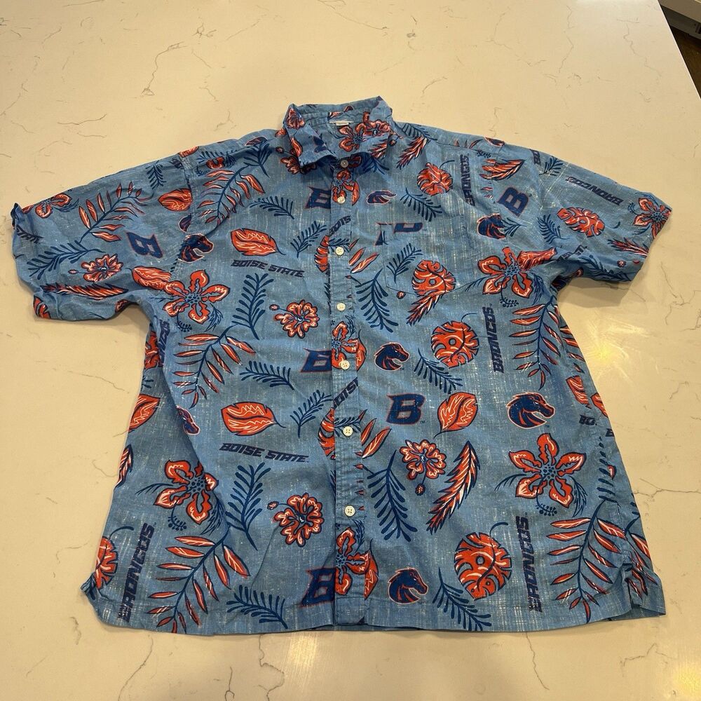 Boise State Mens College Hawaiian Shirt Short Sleeve Button Up Vintage Floral
